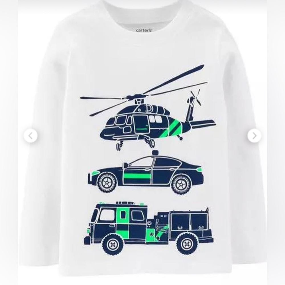 Carter's White Long Sleeve Tee with Green Helicopter and Car